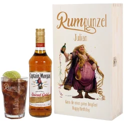 Captain Morgan - Set zum Geburtstag in edler Holzbox mit graviertem Longdrinkglas | RUMpunzel