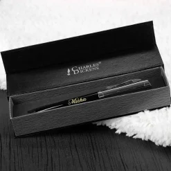 Charles Dickens Kugelschreiber in Schwarz Silber mit Namensgravur