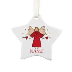 Christbaumanhänger aus Keramik mit Engel, Herzen und Name