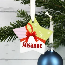 Christbaumanhänger aus Keramik Stern mit Schleife