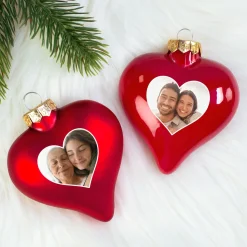 Christbaumkugel als Herz personalisiert mit Foto für Paare und Familie | Matt oder glänzend Rot