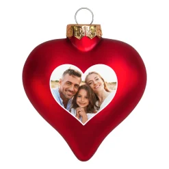 Christbaumkugel als Herz personalisiert mit Foto für Paare und Familie | Matt oder glänzend Rot