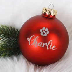 Christbaumkugel für Tiere mit Name und Pfote graviert