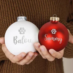 Christbaumkugel für Tiere mit Name und Pfote graviert