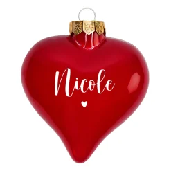 Christbaumkugel in Herzform personalisiert mit Name und Herz Motiv | Matt oder glänzend Rot