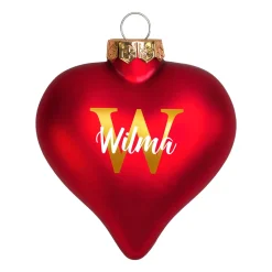 Christbaumkugel in Herzform personalisiert mit goldener Initiale und Name | Matt oder glänzend Rot