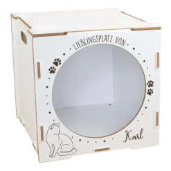 clipfritz Katzenhaus aus Holz personalisiert mit Name | Lieblingsplatz Geschenk für Katzen