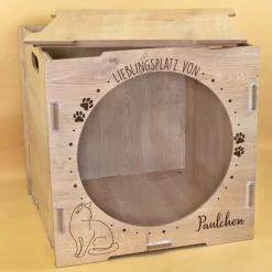 clipfritz Katzenhaus aus Holz personalisiert mit Name | Lieblingsplatz Geschenk für Katzen