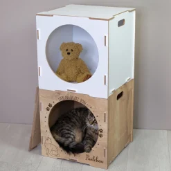 clipfritz Katzenhaus aus Holz personalisiert mit Name | Lieblingsplatz Geschenk für Katzen