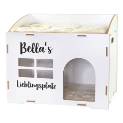 clipfritz Katzenhaus aus Holz personalisiert mit Name & Wunschtext | Geschenk für Katzen