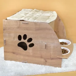clipfritz Katzenhaus aus Holz personalisiert mit Name | Haus mit Futterstation für Katzen