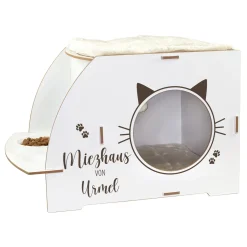 clipfritz Katzenhaus aus Holz personalisiert mit Name | Haus mit Futterstation für Katzen