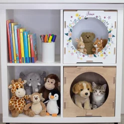 clipfritz Regaleinsatz aus Holz personalisiert mit Name | Aufbewahrung mit Blumen Motiv
