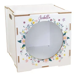 clipfritz Regaleinsatz aus Holz personalisiert mit Name | Aufbewahrung mit Blumen Motiv