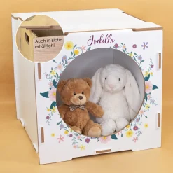 clipfritz Regaleinsatz aus Holz personalisiert mit Name | Aufbewahrung mit Blumen Motiv