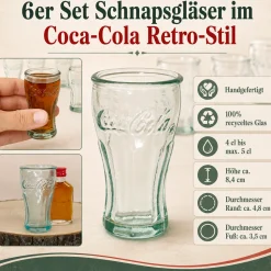 Coca-Cola Glas Set 12-teilig mit Trinkgläsern & Schnapsgläsern | Retro Gläser aus Recyclingglas