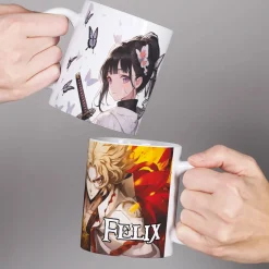 Coole Anime Tasse mit sechs Charakteren und Name