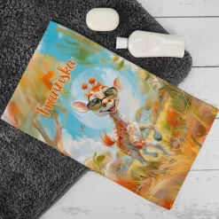 Cooles Handtuch mit verschiedenen Tieren bei Sommeraktivitäten und Name bedruckt