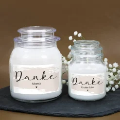 Danke - Duftkerze im Glas mit Ihrem Wunschtext