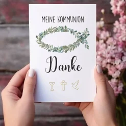 Dankeskarte - Eukalyptus Fisch - zur Taufe, Kommunion oder Konfirmation
