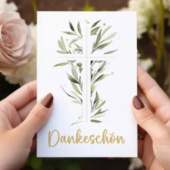 Dankeskarte für Kommunion und Konfirmation - Kreuz auf Ölzweig