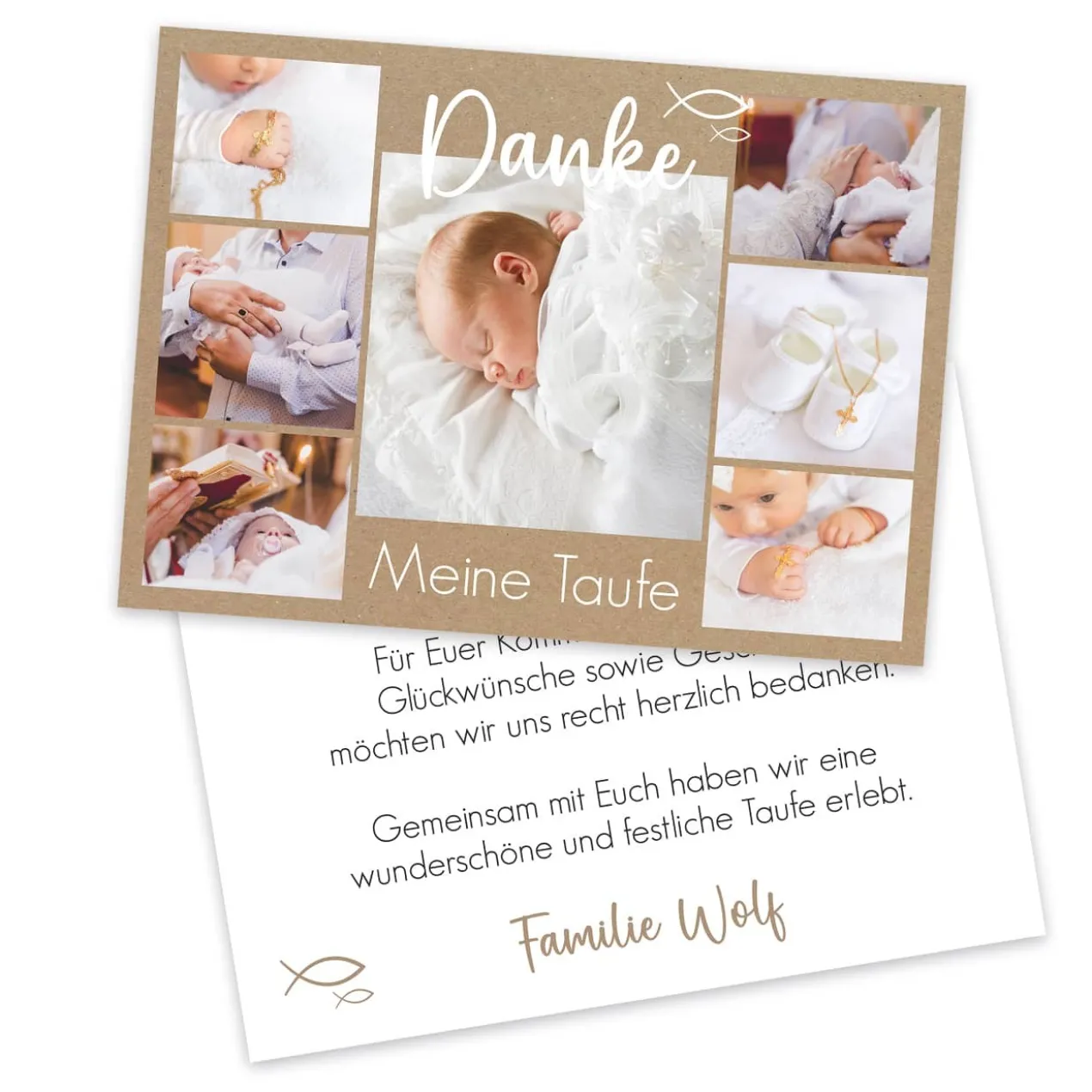 Dankeskarte mit vielen Fotos zur Taufe, Kommunion oder Konfirmation