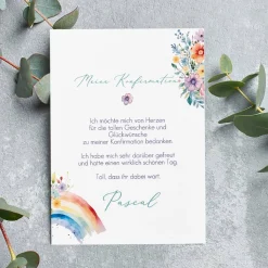 Dankeskarte - Regenbogen - zur Taufe, Kommunion oder Konfirmation