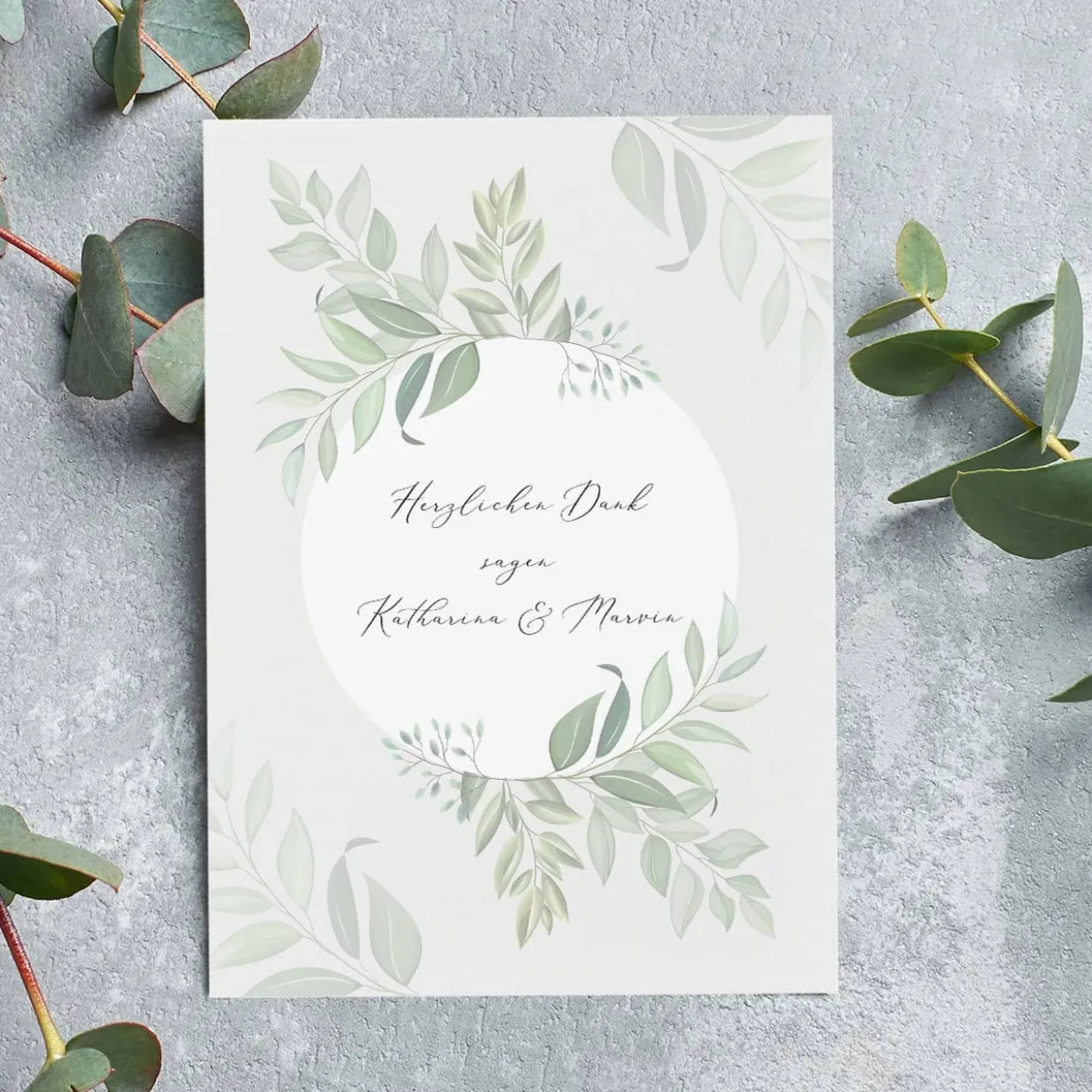 Dankeskarte zur Hochzeit mit persönlichem Wunschtext und Foto