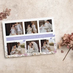 Dankeskarte zur Hochzeit mit vielen Fotos und Wildblumen