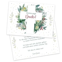 Dankeskarte zur Kommunion oder Konfirmation mit Blätterkreuz-Motiv