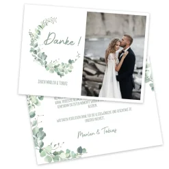 Danksagungskarte zur Hochzeit mit Eukalyptus und Ihrem Foto