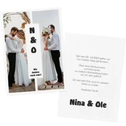 Danksagungskarte zur Hochzeit mit Initialen und Fotos