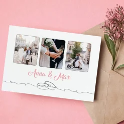 Danksagungskarte zur Hochzeit mit 3 Fotos und Wunschtext