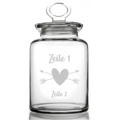Das perfekte Hochzeitsgeschenk - Gravierte Glasdose mit Herz und Wunschtext graviert