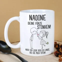 Deine Fürze stinken! - Tasse für Männer oder Frauen mit Namensaufdruck