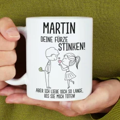 Deine Fürze stinken! - Tasse für Männer oder Frauen mit Namensaufdruck