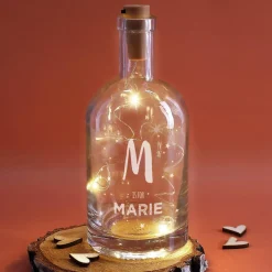 Dekorative Flasche mit Initiale, Name und LED-Flaschenlicht