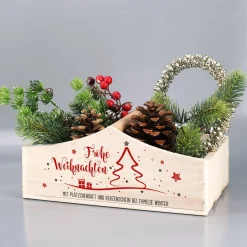 Dekorative Holzkiste zu Weihnachten mit Ihrem Text