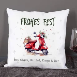 Dekoratives Weihnachts-Kissen mit Ihrem Text & Santa's Fuhrpark