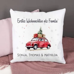 Dekoratives Weihnachts-Kissen mit Ihrem Text & Santa's Fuhrpark