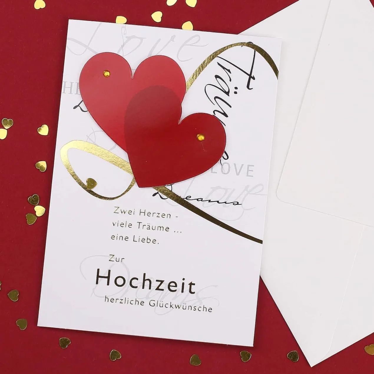 3D Glückwunschkarte zur Hochzeit - Zwei Herzen