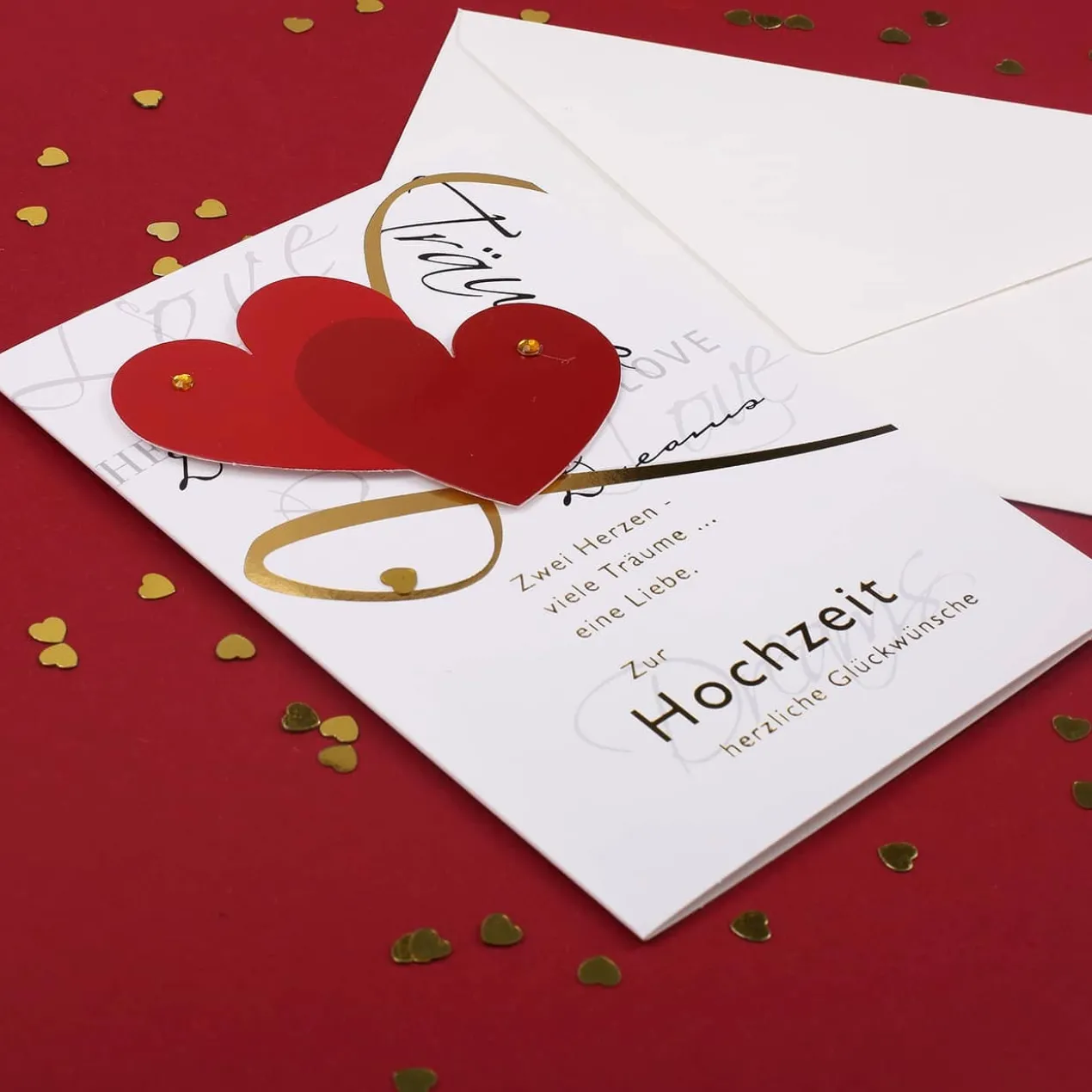 3D Glückwunschkarte zur Hochzeit - Zwei Herzen