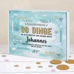 30 Dinge - Überraschungsbox zum selbst befüllen mit Name und Wunschtext bedruckt