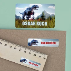 Dinosaurier - Sticker mit Roboter T-Rex und Name (100 Stück)