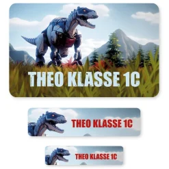 Dinosaurier - Sticker mit Roboter T-Rex und Name (100 Stück)