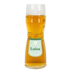Dirndl-Bierglas mit Schürze, Edelweiß & Name personalisiert in 3 Farben | Geschenk für Frauen
