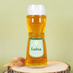 Dirndl-Bierglas mit Schürze, Edelweiß & Name personalisiert in 3 Farben | Geschenk für Frauen
