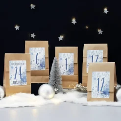 DIY Adventskalender im Watercolor Design mit 24 Aufklebern und Papiertüten