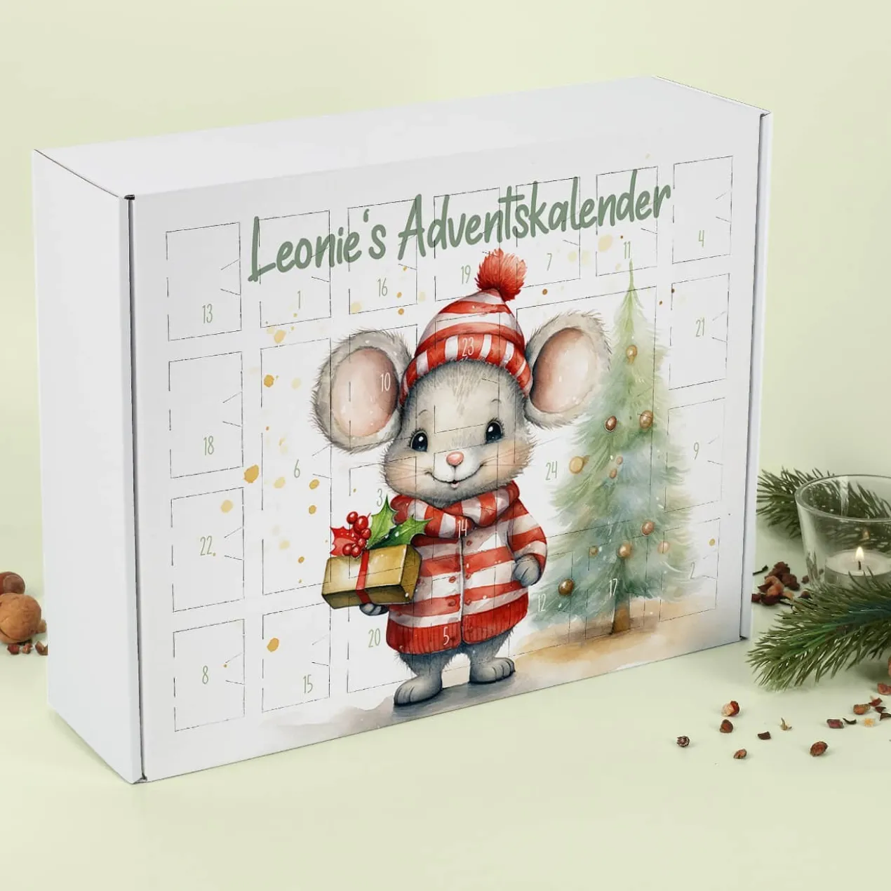 DIY Adventskalender mit niedlicher Maus und Ihrem Wunschtext