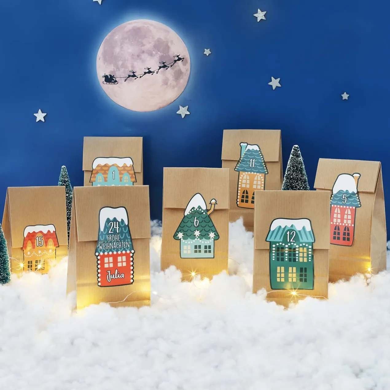DIY Adventskalender Weihnachtsstadt - 24 Papiertüten und Aufkleber